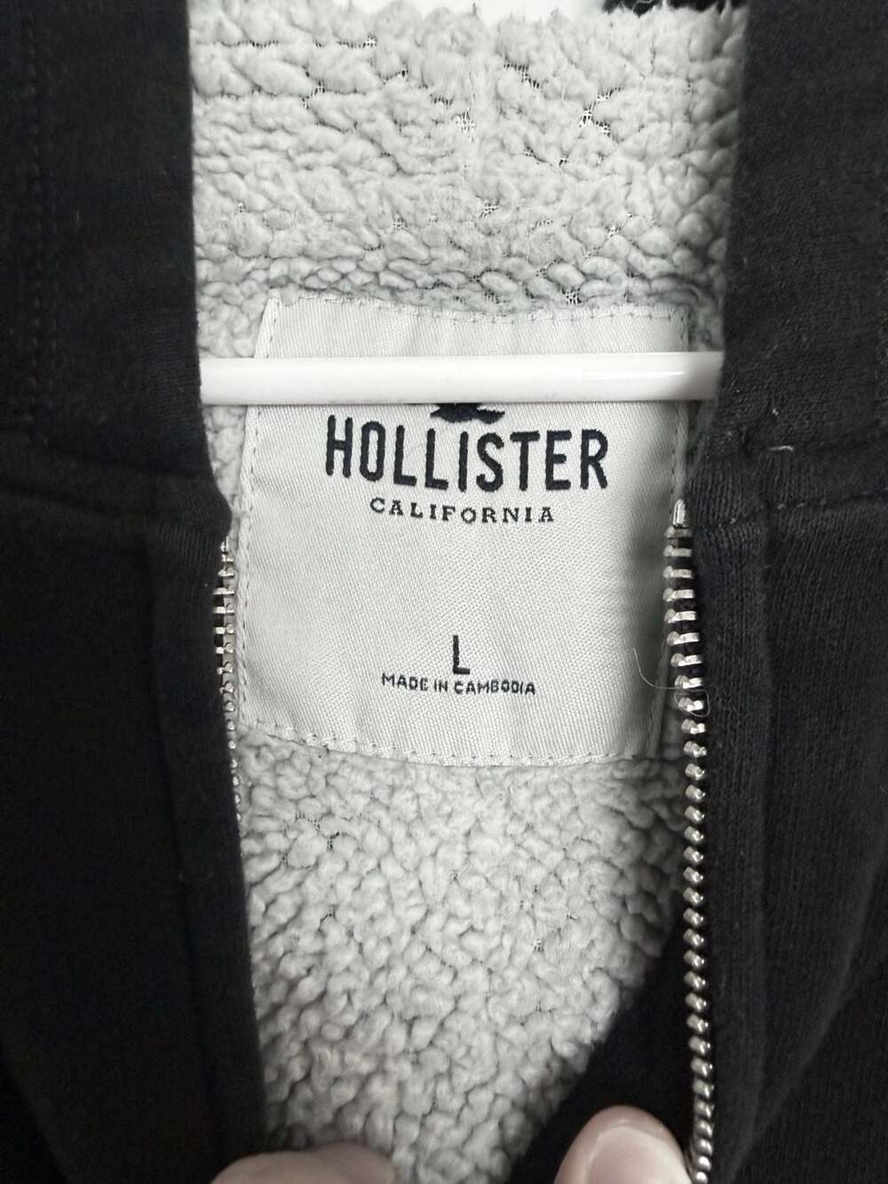 Hollister Sherpa Lined Full Zip Hoodie Size L Black